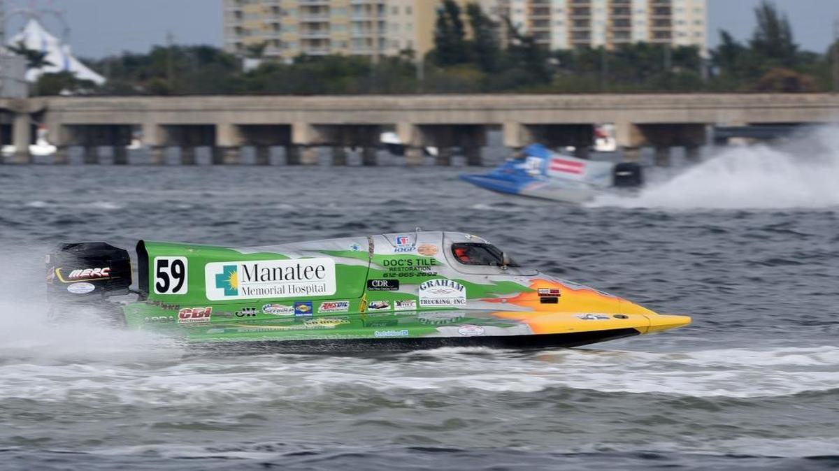 Formula 2 boats race for the championship at a past Bradenton Area River Regatta.