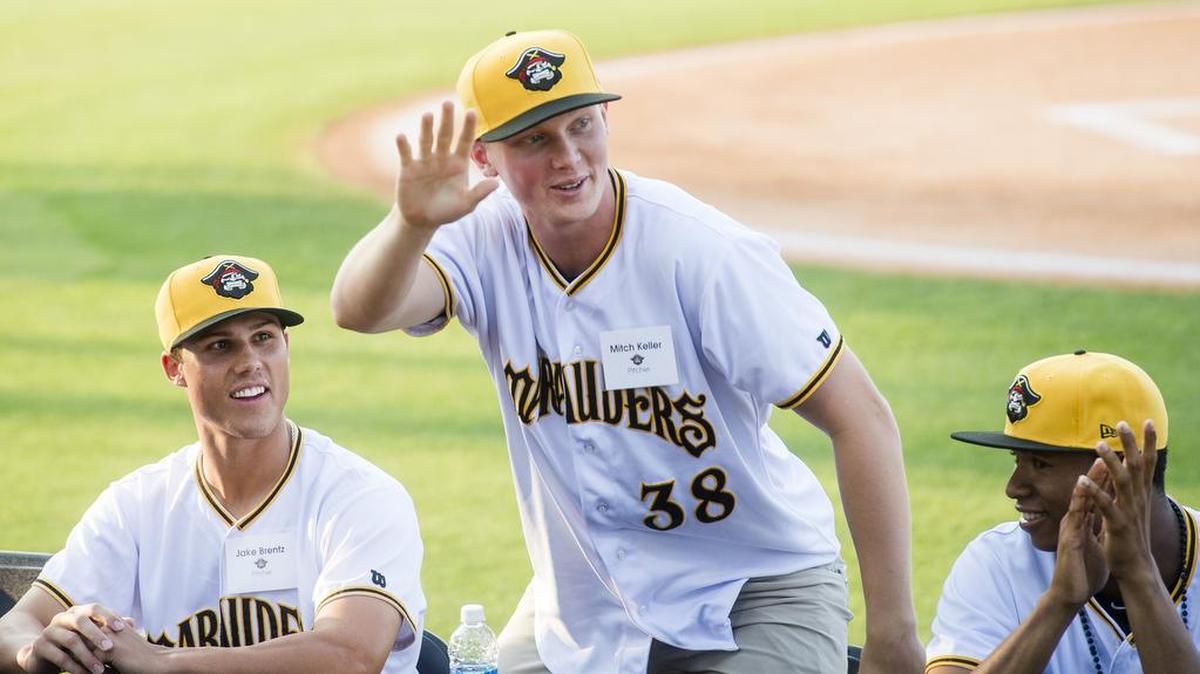 Marauders pitcher Mitch Keller waves to the crowd during a preseason event at LECOM Park in Bradenton. Keller endured his roughest outing as a member of the Marauders in a loss to Dunedin on Saturday.