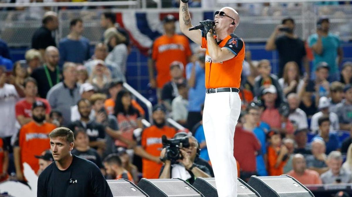 Rapper Pitbull performs during the opening ceremony of the the MLB baseball All-Star Home Run Derby, Monday, July 10, 2017, in Miami.