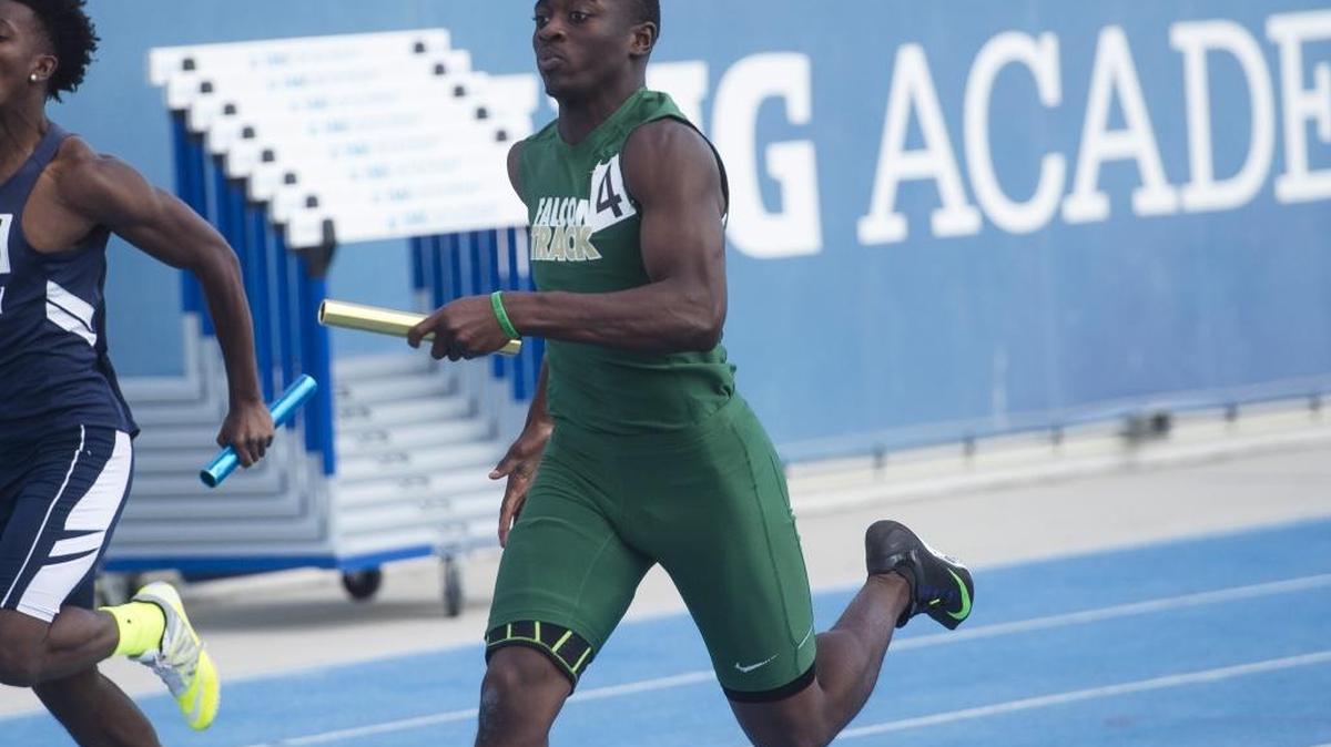 Jordon Murrell ran the third leg of Saint Stephen’s boys 400-meter relay this weekend. The Falcons crossed the finish line first in the Class 1A final on Saturday before being disqualified for an illegal exchange.