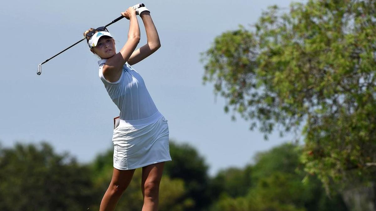 Nelly Korda tees off during the U.S. Women's Open sectional qualifier on May 16 at Bradenton Country Club.