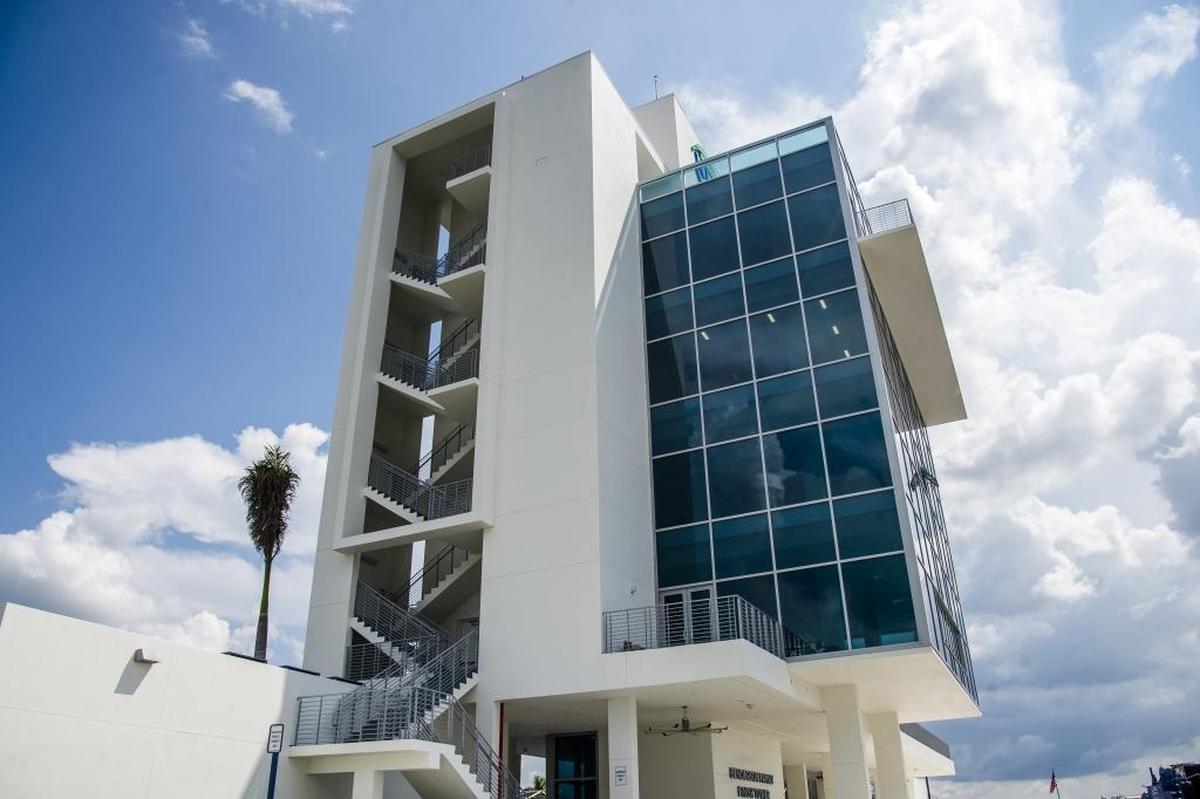 The newly completed finish tower is seen Friday as Nathan Benderson Park in Sarasota is prepared for the upcoming World Rowing Championships.