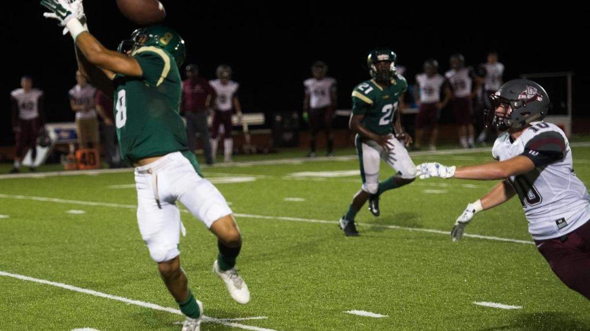 Saint Stephen's Sydney Brown lets an interception slip through his fingers as Saint Stephens hosts Seffner Christian for a Thursday night game on October 20, 2016 at Saint Stephen Episcopal High School in Bradenton.