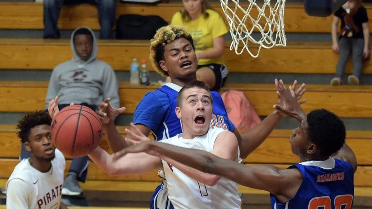Braden River's Curtis Cobb leaps for a shot during the Smoothie King Classic at Bradenton Christian School.