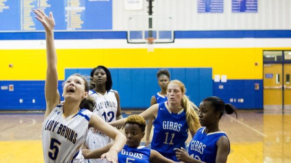Tyana Romo takes a layup in the final minutes as Bayshore High School hosts St. Pete Gibbs for their Class 6A-District 11 quarterfinal on Tuesday evening, January 31, 2017 at Bayshore High School in Bradenton. Bayshore blew out Gibbs, with a final score of 63-28.