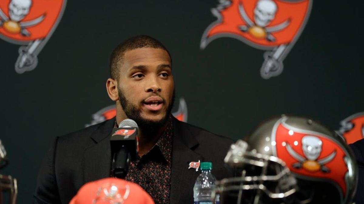 Tampa Bay Buccaneers’ first-round draft pick O.J. Howard during a news conference Friday in Tampa.