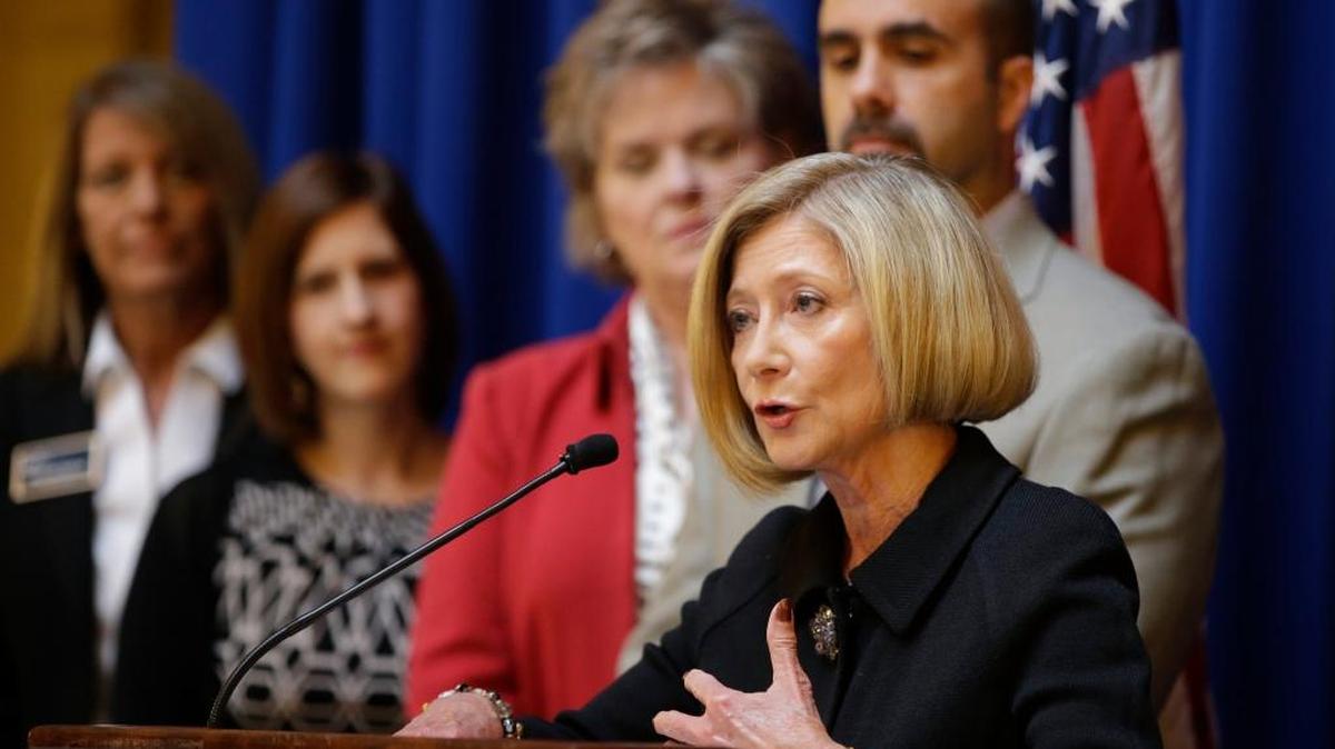 Former federal prosecutor Deborah Daniels speaks in 2015 at the Statehouse in Indianapolis. Daniels’ 144-page report makes 70 recommendations on how USA Gymnastics can better serve and protect its athletes going forward in the wake of a massive sexual abuse scandal.