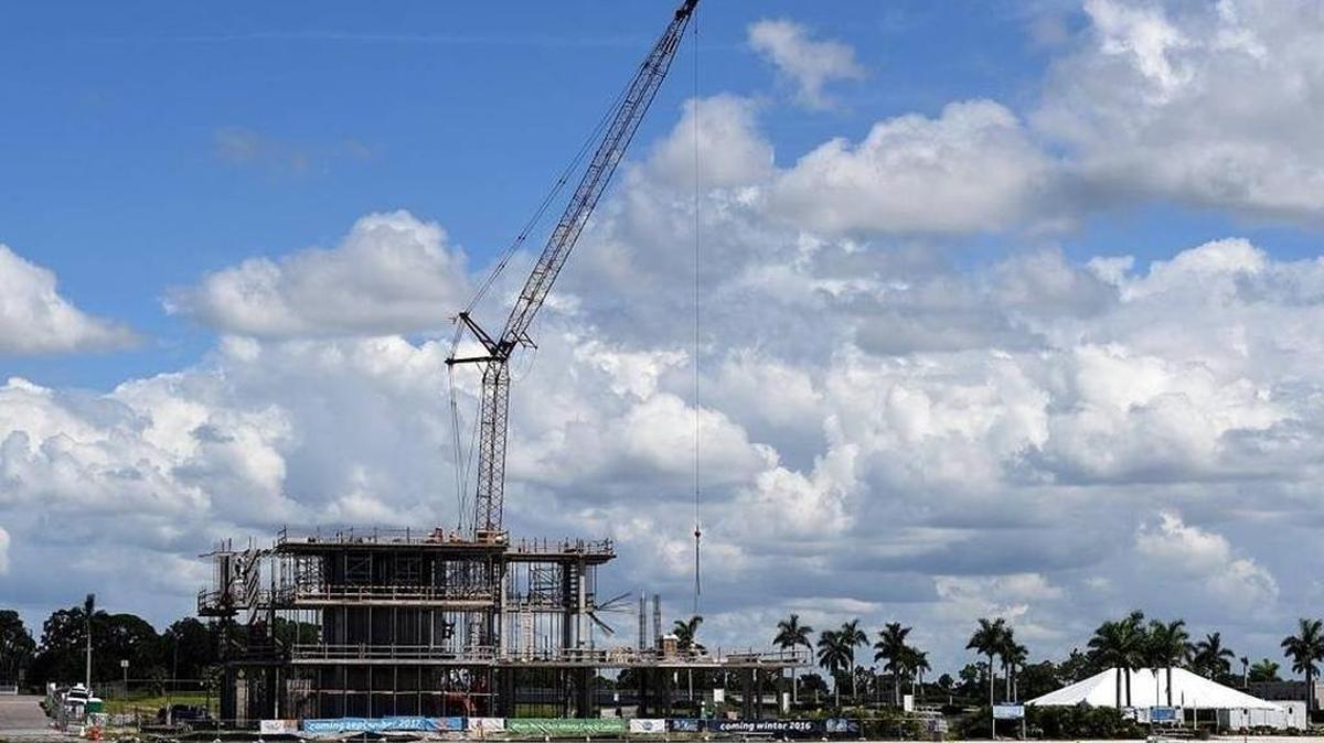The finish tower, shown under construction in September, is scheduled to be completed in July, two months ahead of the World Rowing Championships scheduled for the venue in late September.
