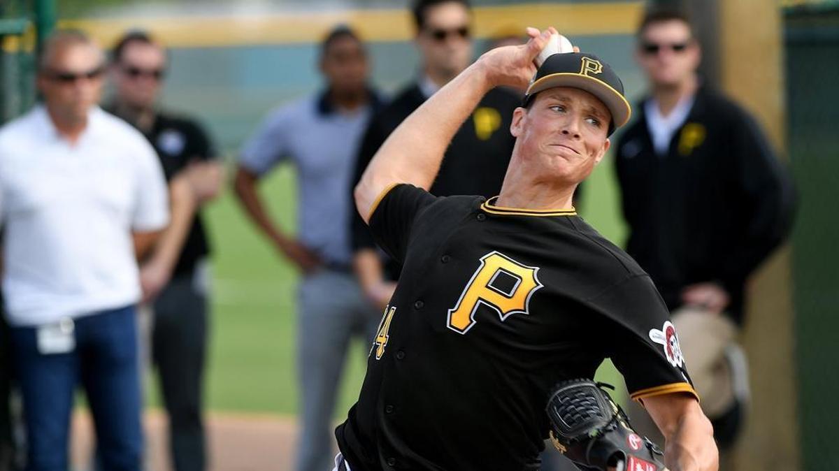 Right-hander Tyler Glasnow pitches at Pirate City in this 2018 Bradenton Herald file photo.