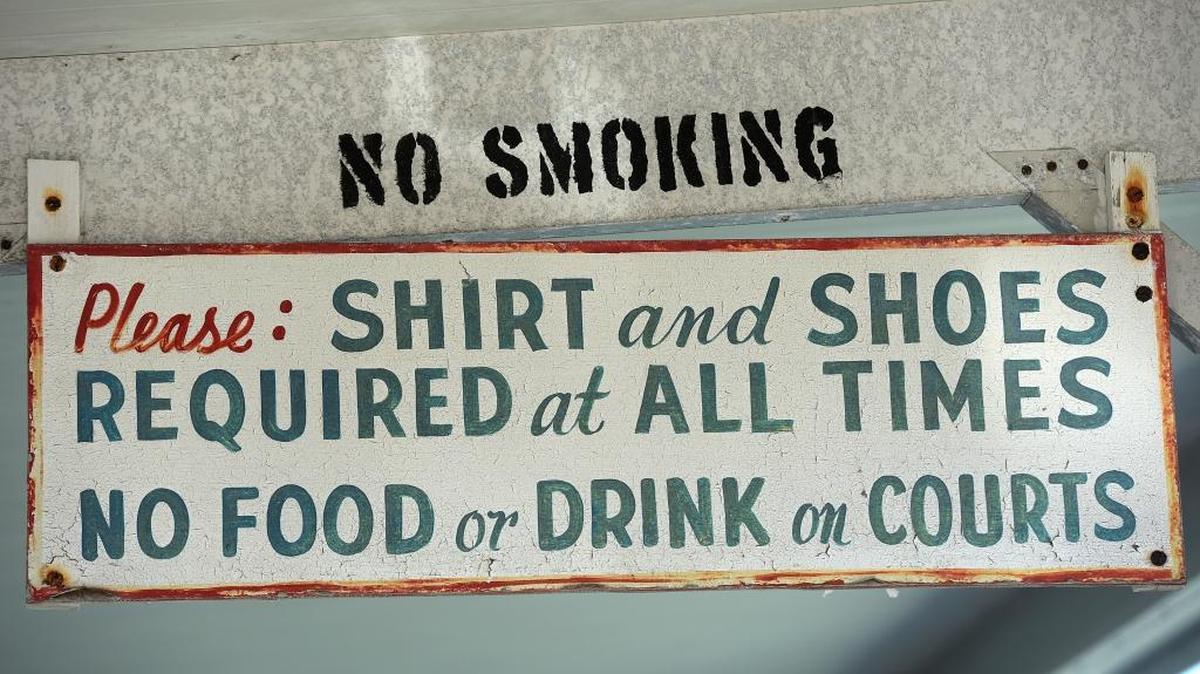A sign at the Trailer Estates shuffleboard complex.