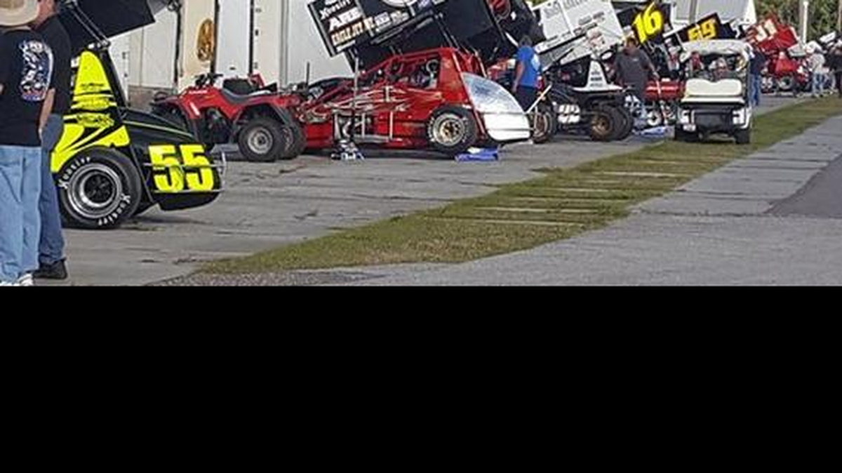 Cars line up after being removed from their trailers at Desoto Speedway on Saturday afternoon.