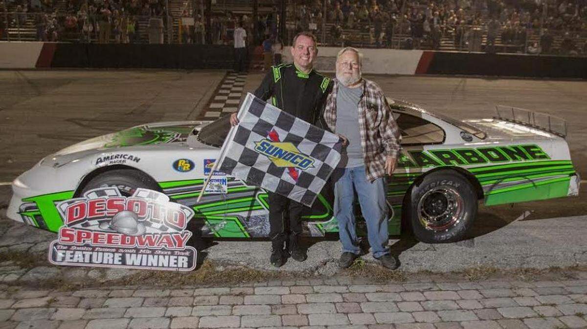 Bradenton’s Jesse Dutilly won Saturday's 50-lap race in the Sunoco Super Late Model division at Desoto Speedway.