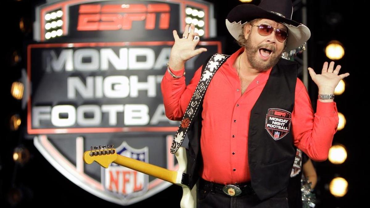 Hank Williams Jr. performs during the recording of a promo for NFL Monday Night Football in Winter Park, Fla., in 2011.