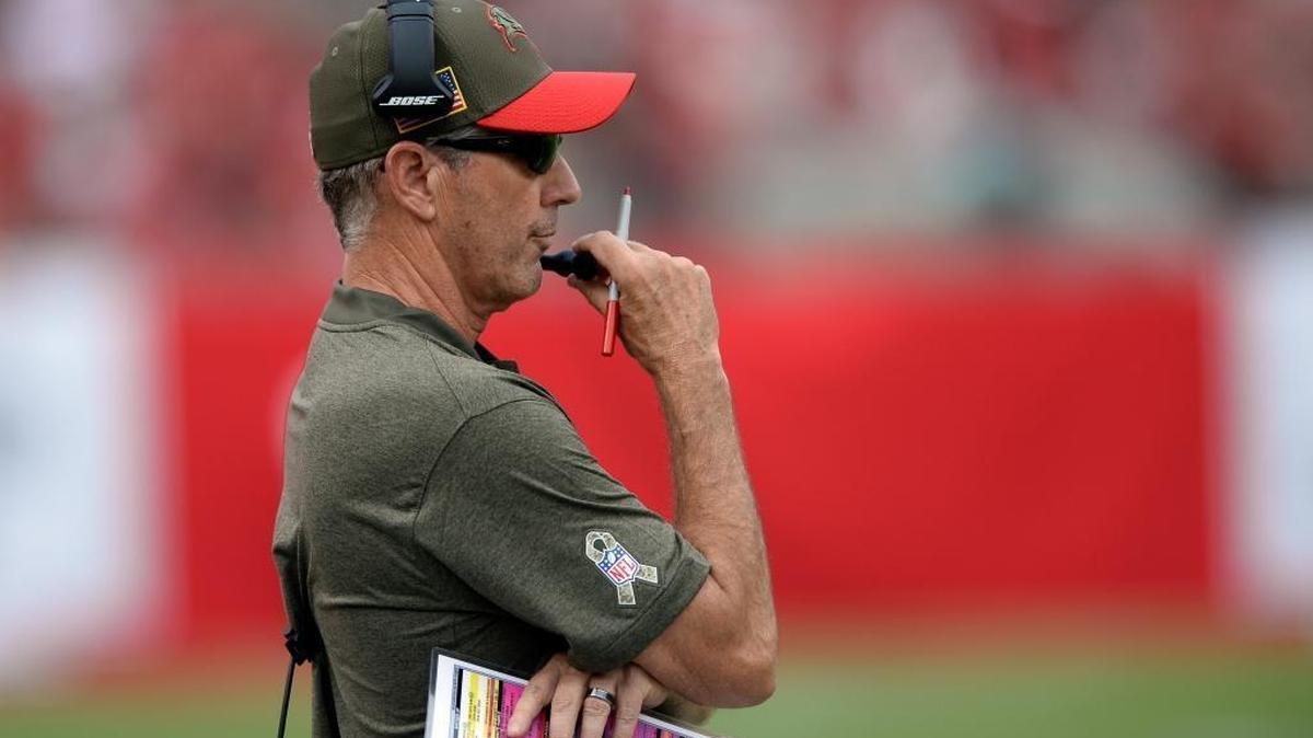 Tampa Bay Buccaneers head coach Dirk Koetter, seen during the second half of an NFL football game against the New York Jets Sunday.
