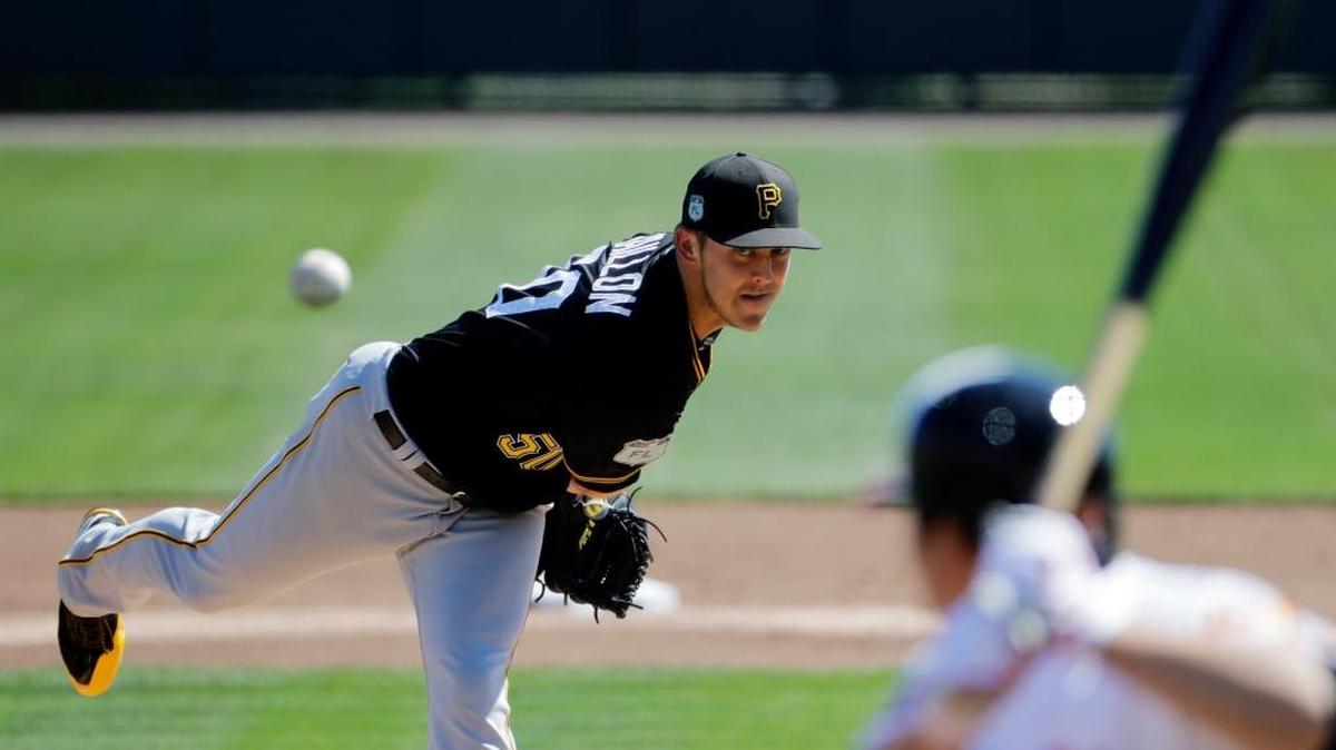 Pittsburgh Pirates starting pitcher Jameson Taillon throws to the Baltimore Orioles’ Hyun Soo Kim in the first inning of Sunday’s spring training game in Sarasota.