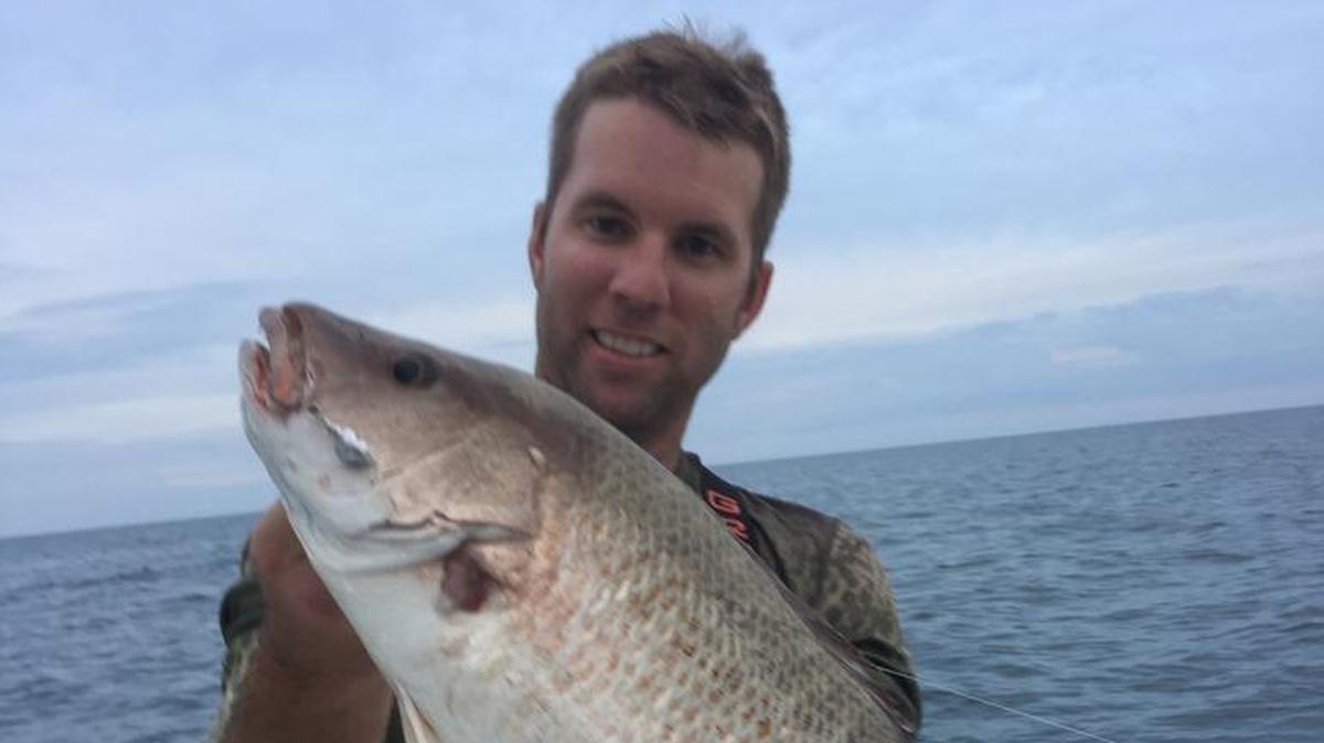 Jon Chapman with a large mangrove snapper landed in 50 feet of water.