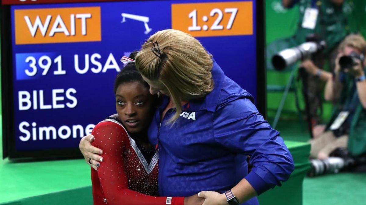 Aimee Boorman (right) was Simone Biles’ longtime coach before continuing to work with her as the United States’ head gymnastics coach at the 2016 Summer Olympics.