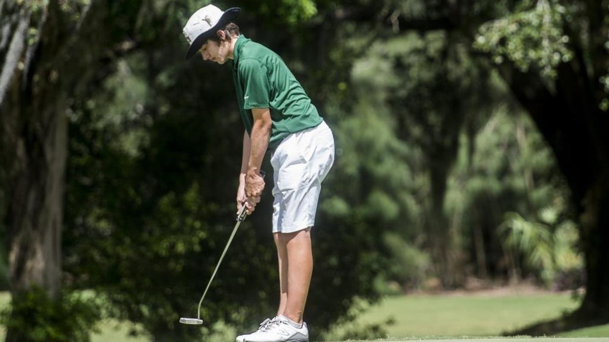 Lakewood Ranch’s Mark Bruton lines up a put as schools throughout the county compete in the Donald Ross Memorial Invitational, the annual high school boys and girls golf tournament at Sara Bay Country Club on Oct. 10.