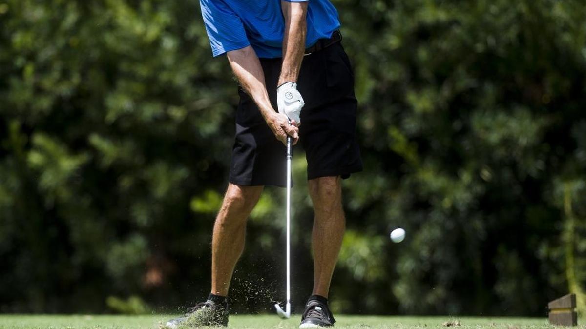 Steve Earsley, of Hobe Sound, takes his shot during the FSGA Senior Amateur this year at the Bradenton Country Club in Bradenton.