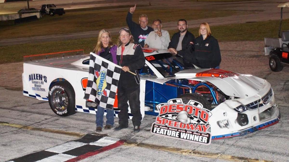 Todd Brown won Saturday’s Street Stocks race at Desoto Speedway.