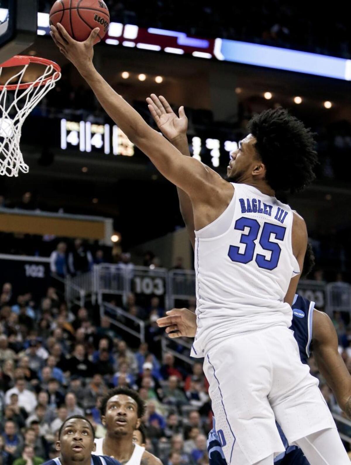 Duke's Marvin Bagley III (35) shoots against Rhode Island during the first half of a second-round game in the NCAA men's college basketball tournament, Saturday, March 17, 2018, in Pittsburgh.