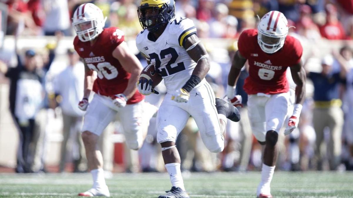 Michigan’s Karan Higdon (Sarasota Riverview) gashed Indiana for 200 yards during last week’s overtime victory.