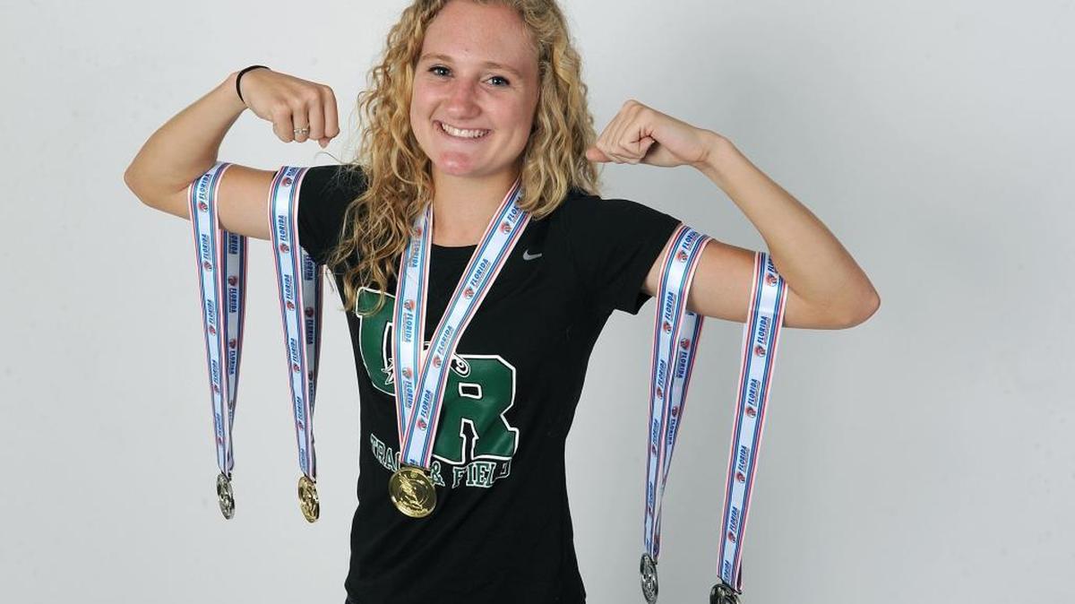 Lakewood Ranch’s Sophia Falco poses with her state track meet medals in a photo shoot for being named the Bradenton Herald’s all-area player of the year for girls track & field for the 2016 spring season.