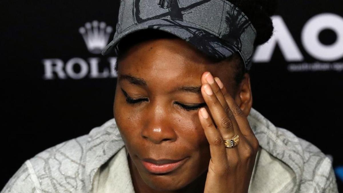 Venus Williams answers questions at a Jan. 28 press conference following her loss to sister Serena in the women’s singles final at the Australian Open tennis championships. Venus Williams was found at fault in a crash on June 9 that resulted in the death of a 78-year-old man.