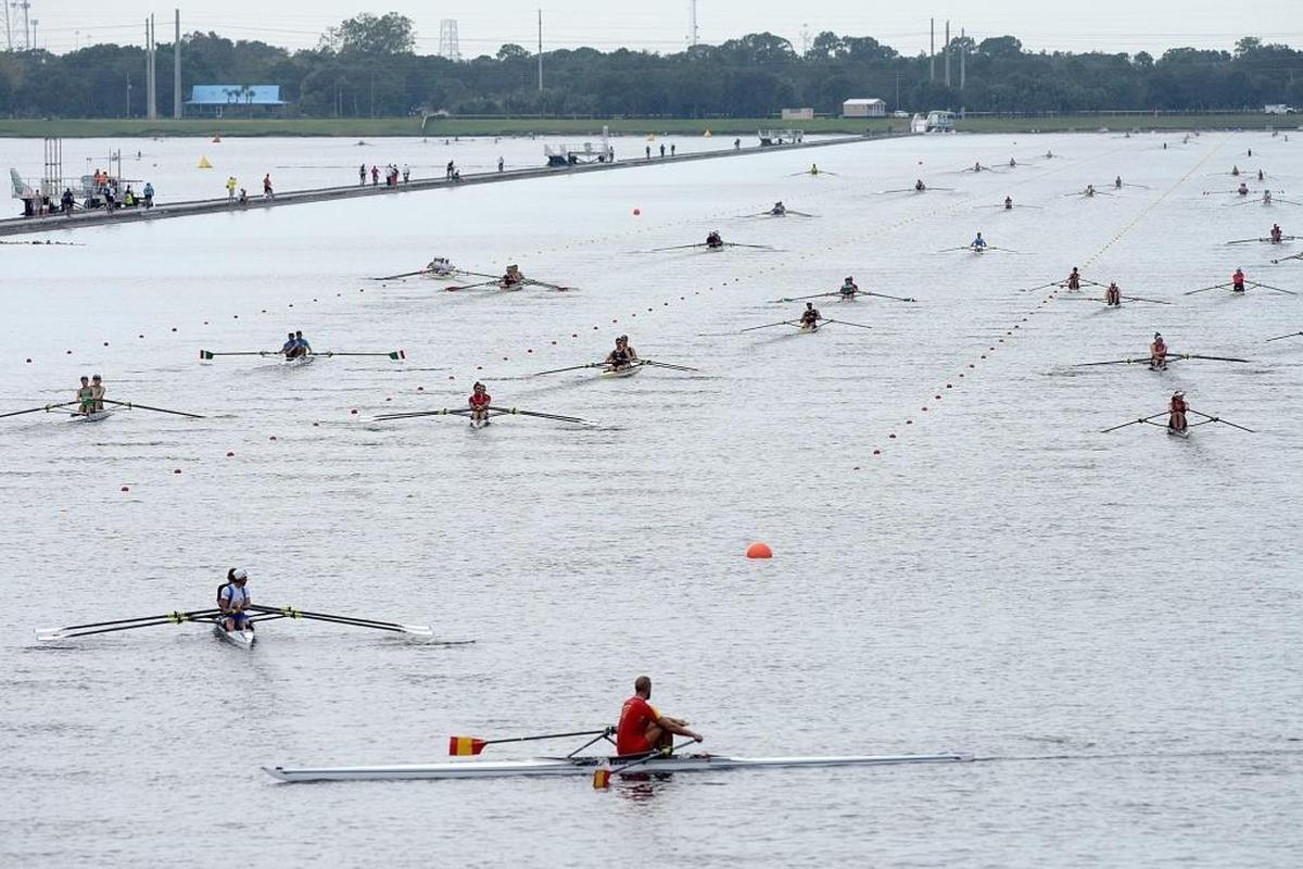 Rowers fill the waters of the lake Thursday in preparation for the 2017 World Rowing Championships at Nathan Benderson Park.