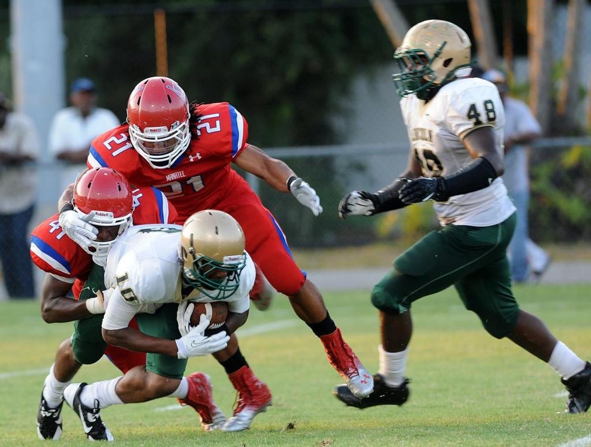 Greg Reaves (41) began his career at Manatee High in the secondary, then maneuvered his way to linebacker for his senior season as he continued growing.