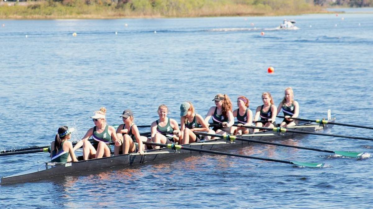 The Sarasota Scullers’ women’s novice 8+ boat won a silver, one of the club’s seven Novice Regatta medals.