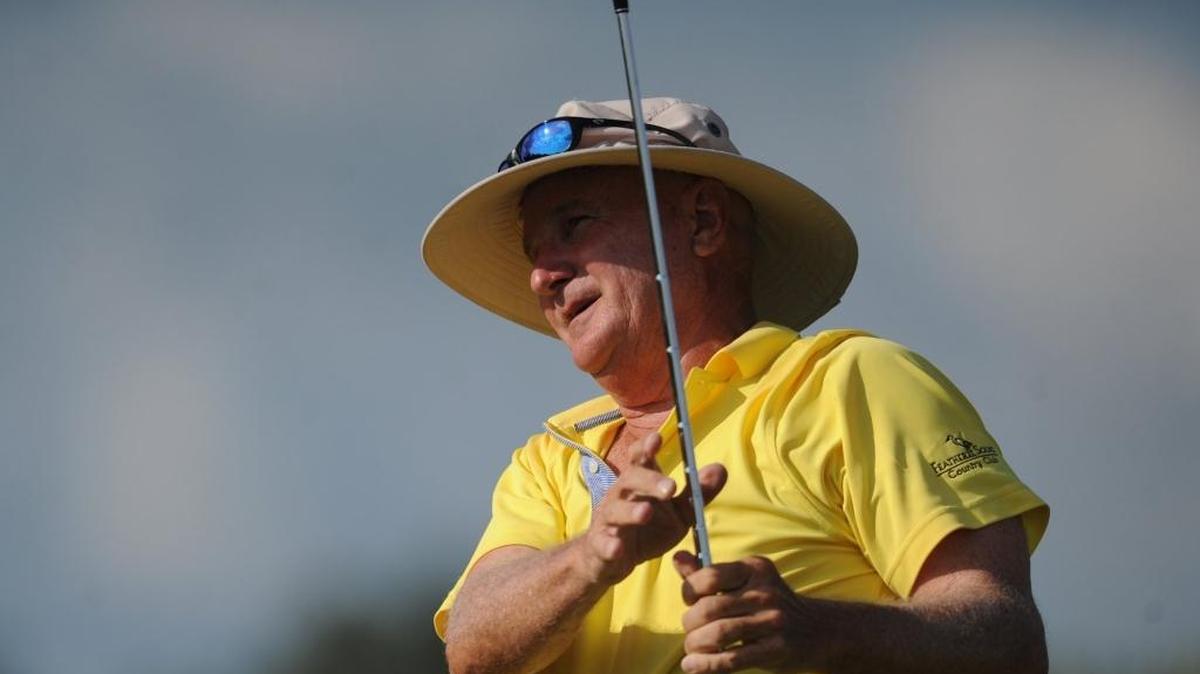 Robert Lundquist watches a shot during the Senior Amateur Match Play Championship on Thursday at The Founders Golf Club.